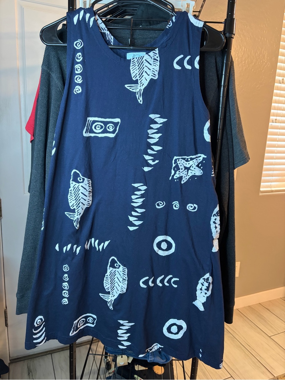 Navy Blue Sleeveless Fish Print Dress